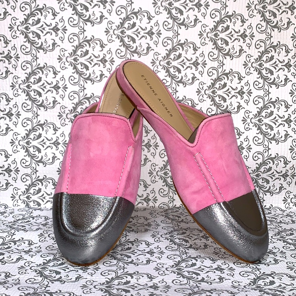 🔹Etienne Aigner Rose and Silver Mules..